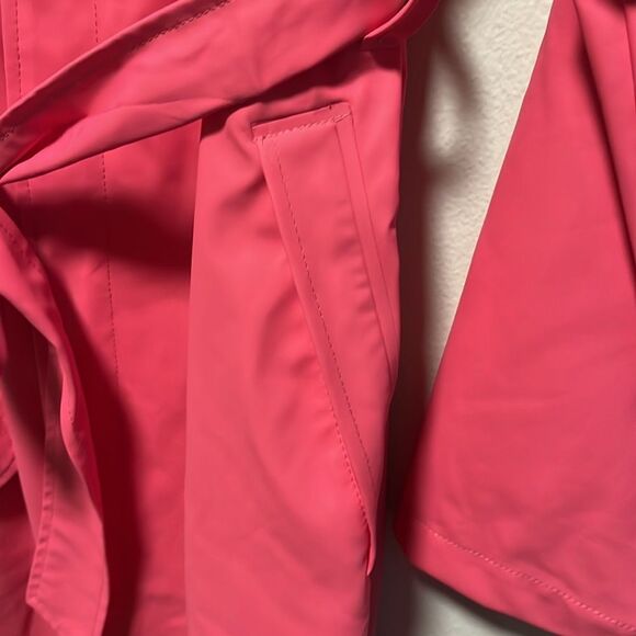 RAINS Vibrant Pink Waterproof Belted Trench Coat, Size S/M - Picture 9 of 15